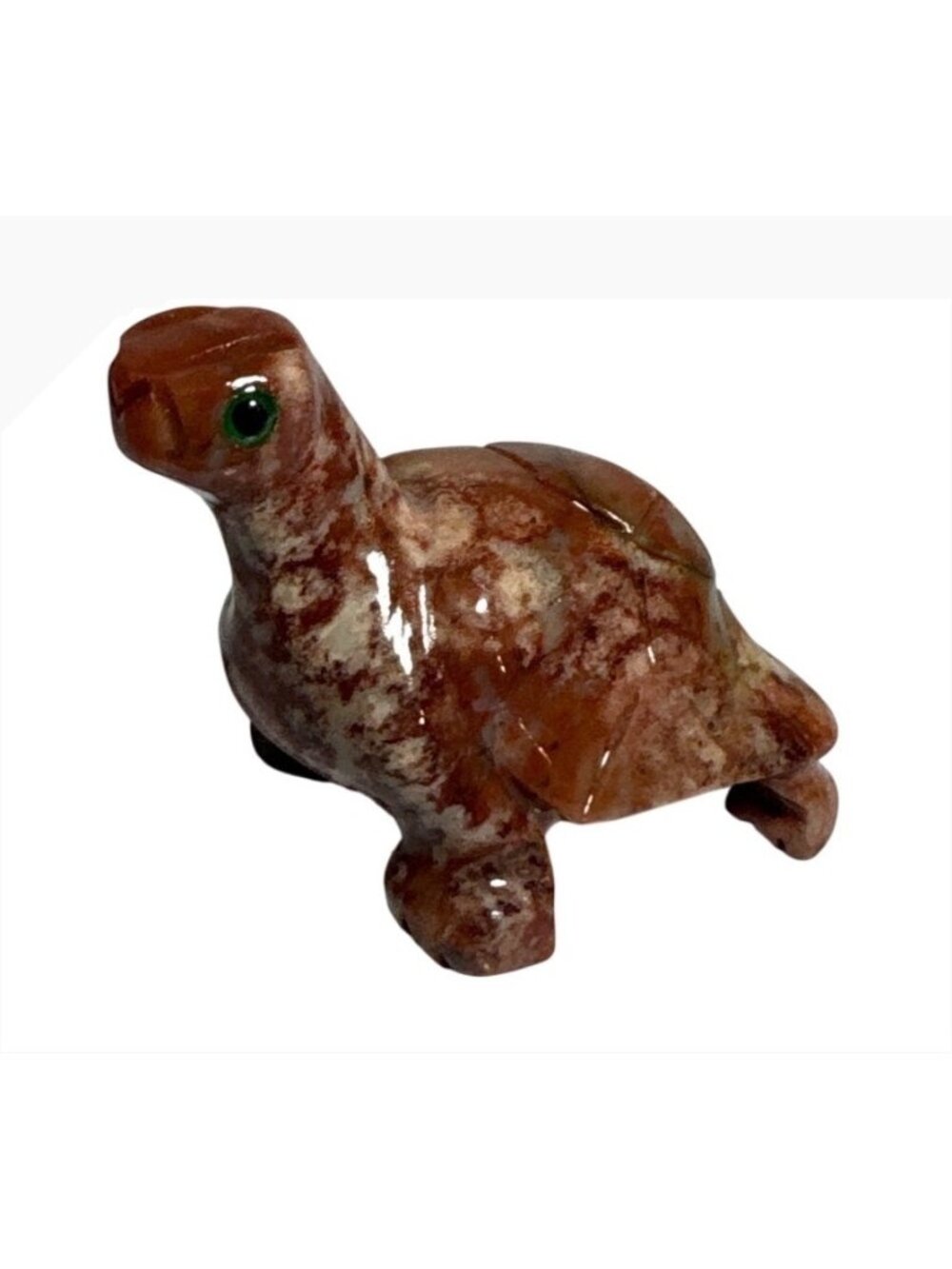 Polished Stone Turtle Figurine Red & Cream Marble Finish 1.5 Inches Decorative